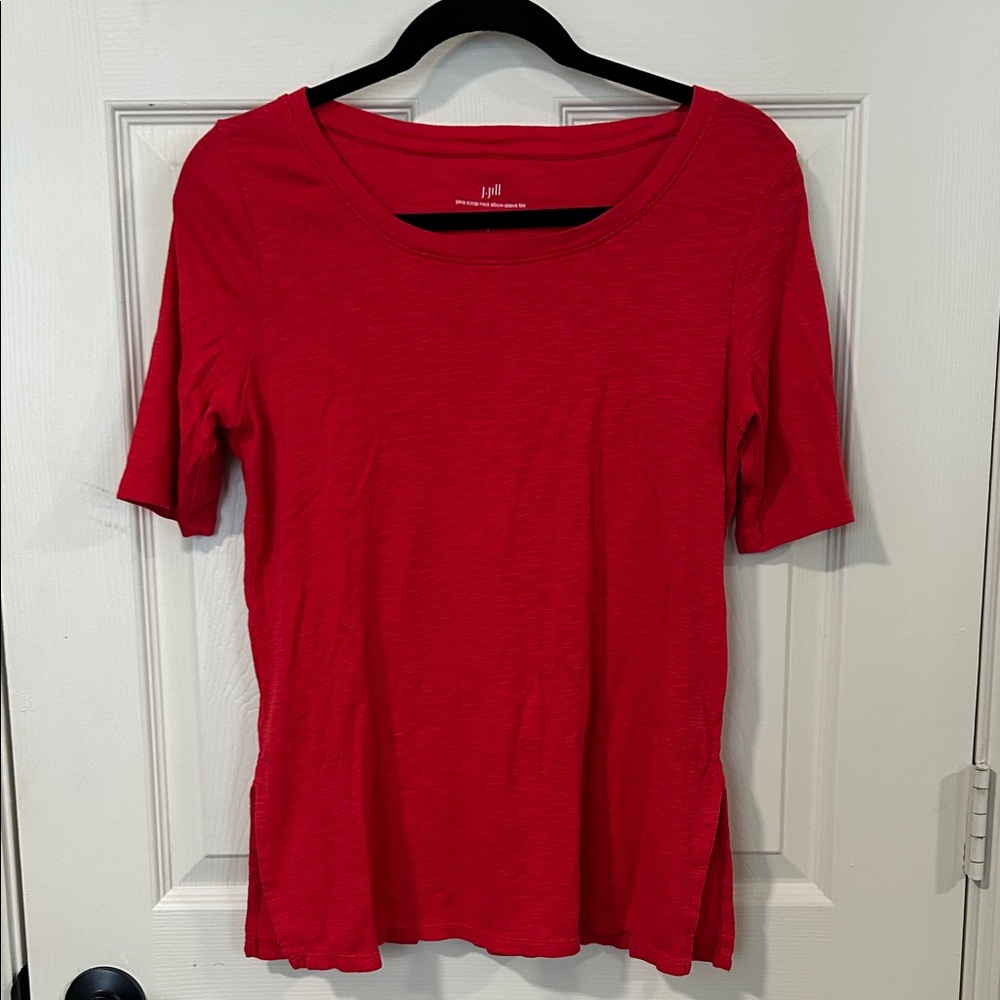 J. Jill Pima Scoop-Neck Elbow-Sleeve Vibrant Red Short Sleeve Tee